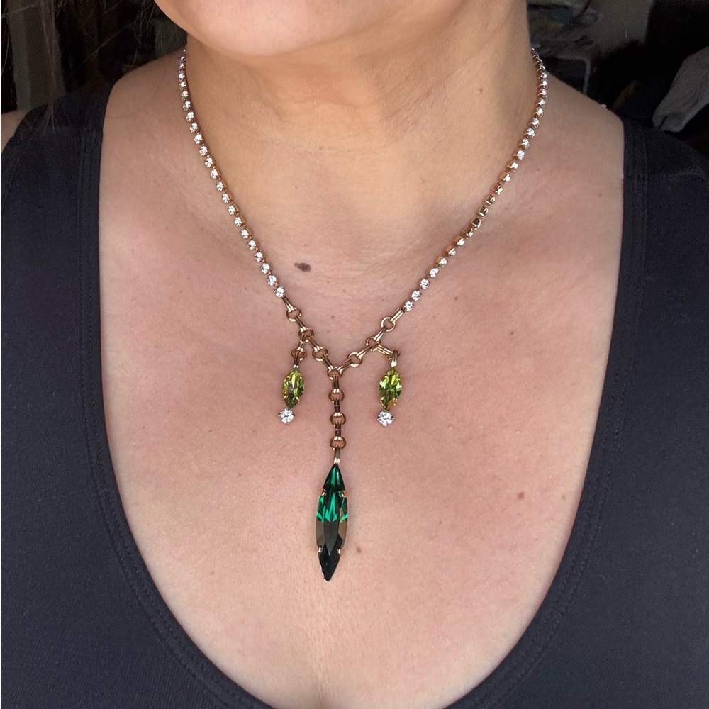 TOVA NEW Navi Gold Necklace w/ Emerald, Green & Clear High Quality Crystals - Picture 2 of 16